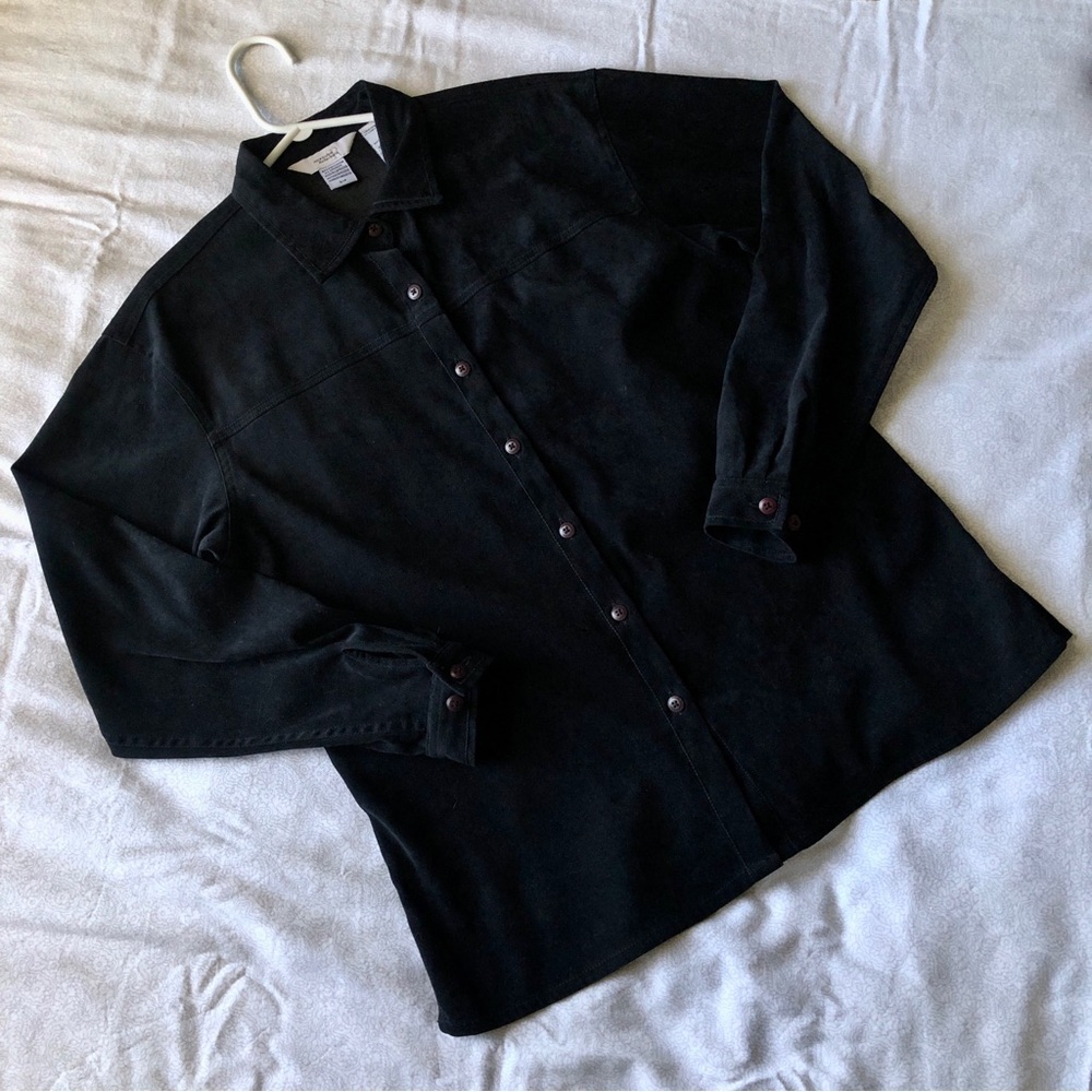 Black Suede-Like Button Down Shirt
